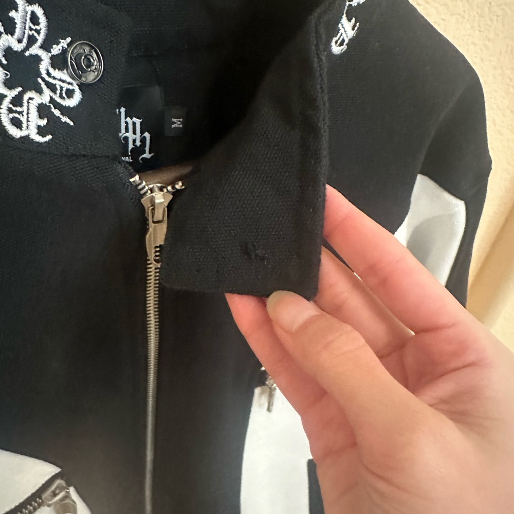 Monochrome Men's Bomber Moto Jacket with Embroidered Details - Picture 3 of 3